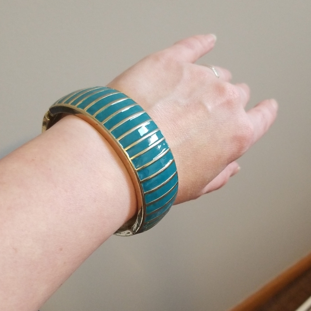 Deep Teal gold thick cuff bracelet hinges